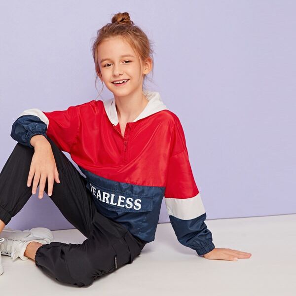 

Girls Colorblock Letter Graphic Anorak Jacket, Multicolor