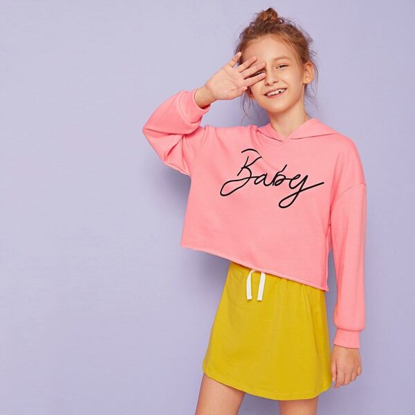 

Girls Drop Shoulder Letter Graphic Hoodie