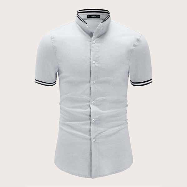 

Men Striped Trim Shirt, Baby blue