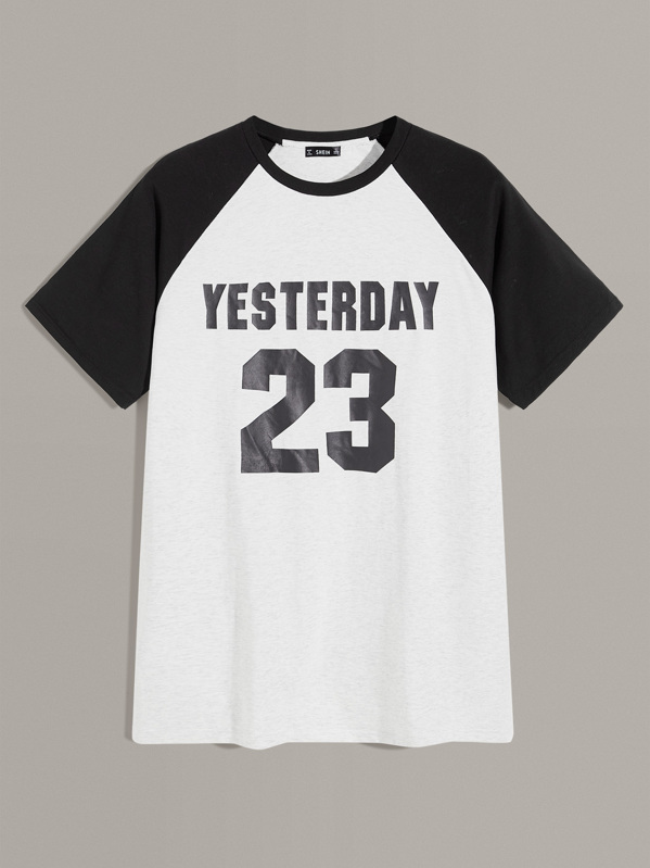 

Men Raglan Sleeve Letter Graphic Tee, Black and white