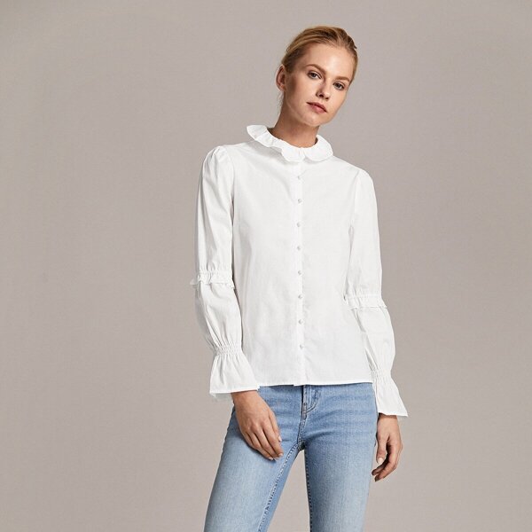 

Ruffle Collar Flounce Sleeve Blouse, White