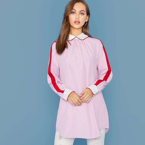 

Contrast Collar Striped Top, Pink pastel