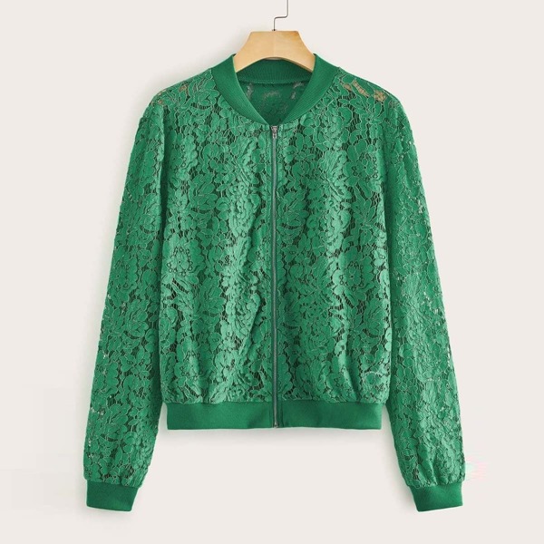 

Zip Up Lace Bomber Jacket, Green bright