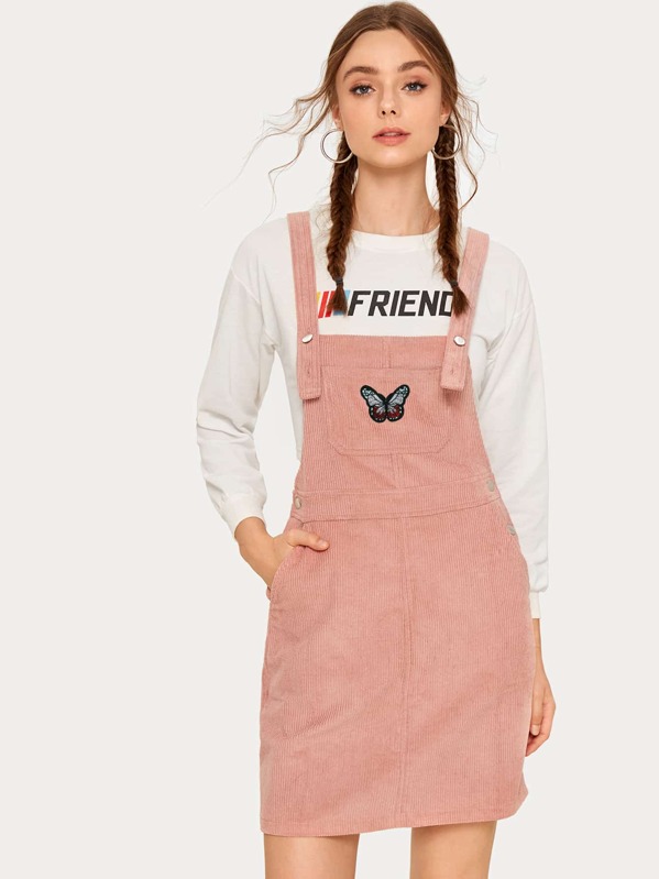 

Butterfly Embroidered Corduroy Pinafore Dress, Pink, Aleksandra J