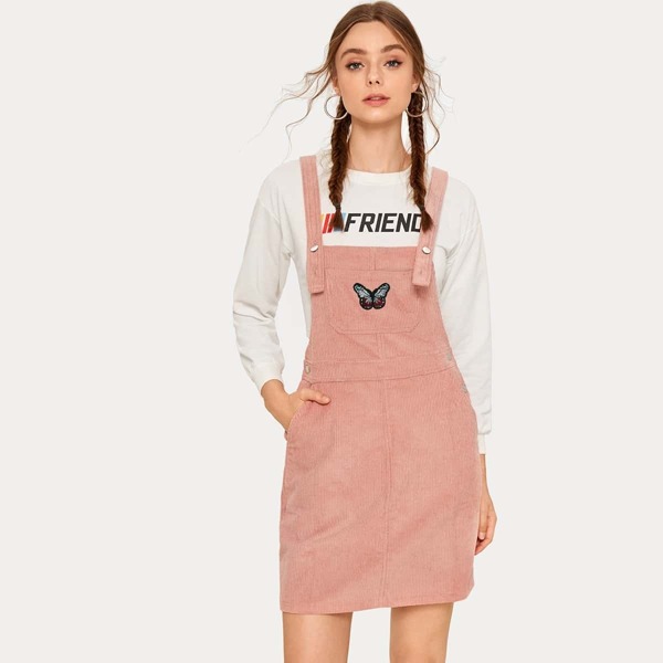 

Butterfly Embroidered Corduroy Pinafore Dress