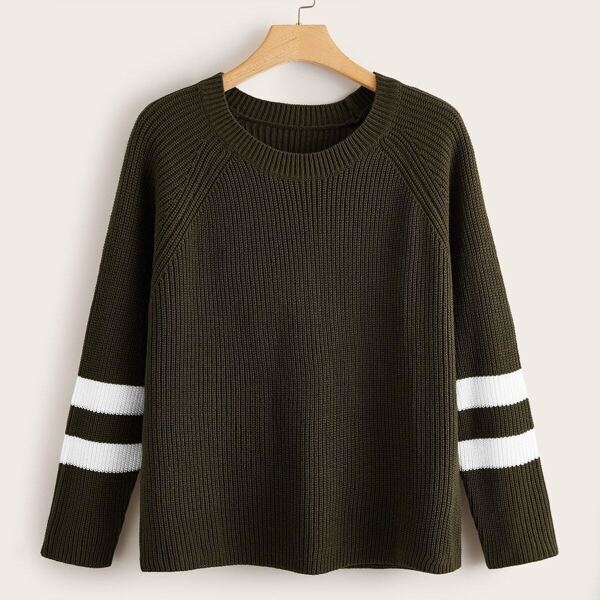 

Plus Striped Raglan Sleeve Jumper, Army green