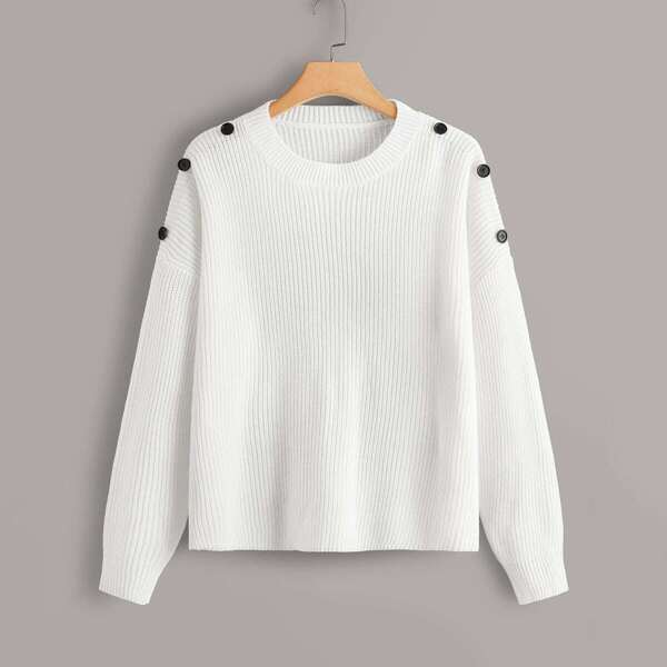 

Plus Button Embellished Jumper, White