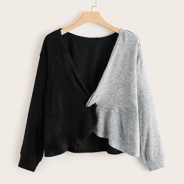

Plus Two Tone Twist Front Sweater, Multicolor