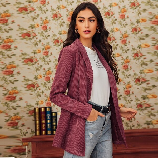 

Solid Shawl Collar Corduroy Blazer