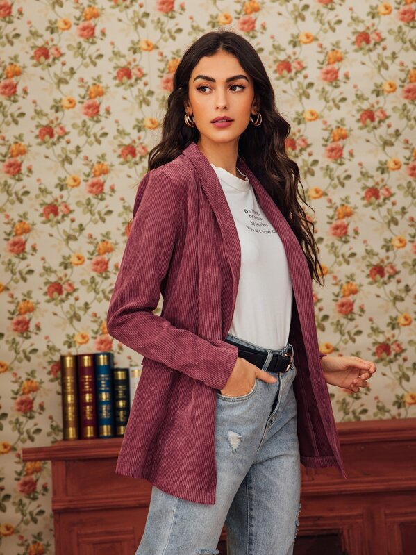 

Solid Shawl Collar Corduroy Blazer, Burgundy, Carol A