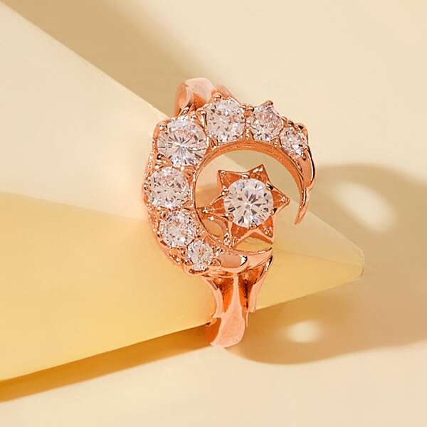 

Rhinestone Engraved Star Decor Ring 1pc, Gold