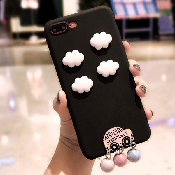 

3D Cloud & Car Decor iPhone Case, Black