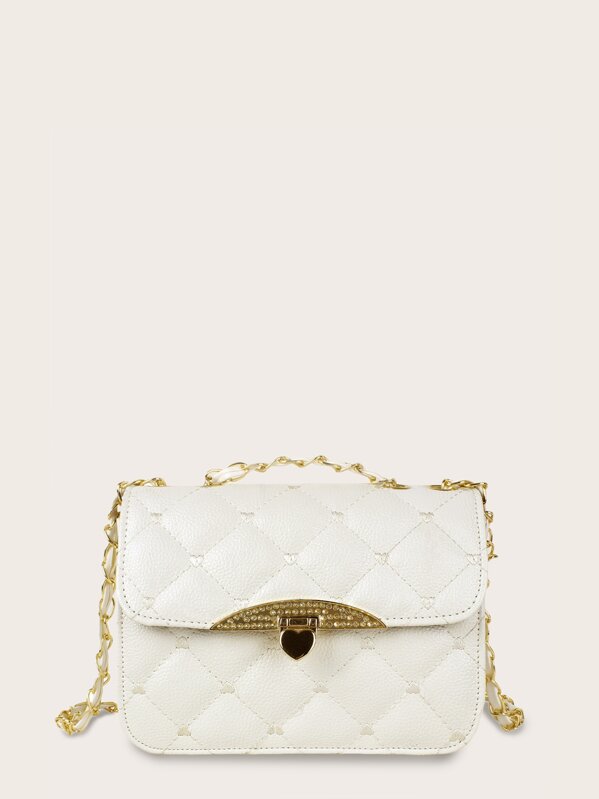 

Quilted Flap Chain Bag, White