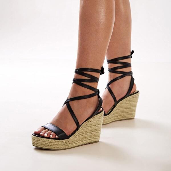 

Open Toe Cross Strap Tie Leg Wedges