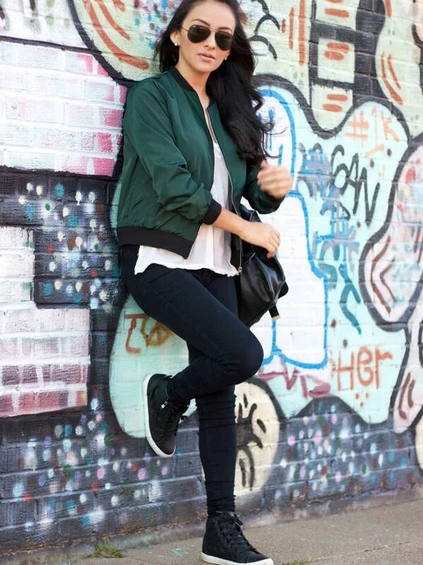 

Contrast Trim Zip Crop Jacket, Green