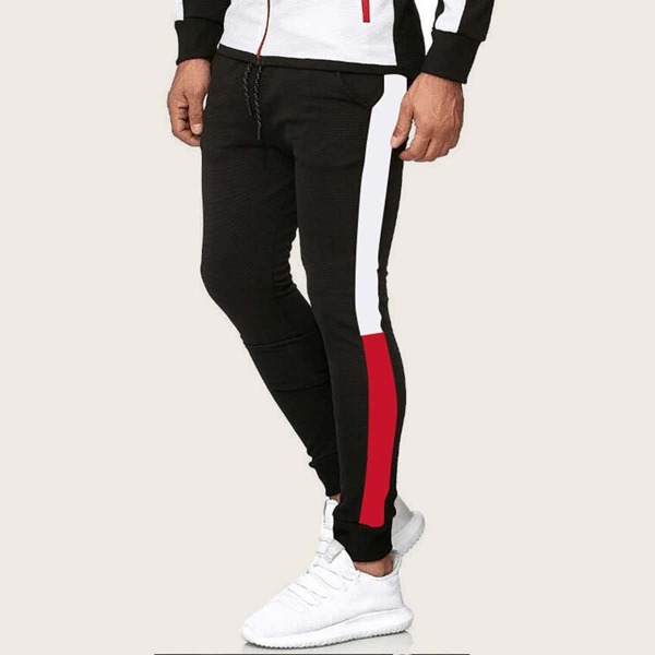 

Men Contrast Panel Drawstring Sweatpants, Black