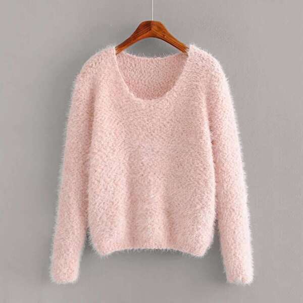 

Mohair Round Neck Fuzzy Sweater