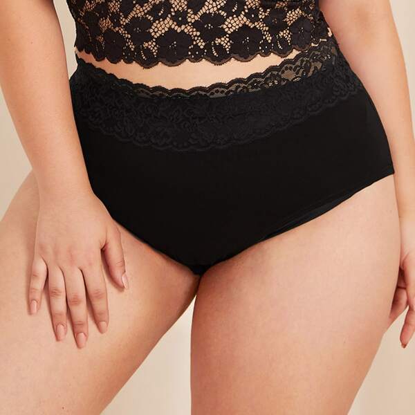 

Plus Floral Lace High Waist Panty, Black