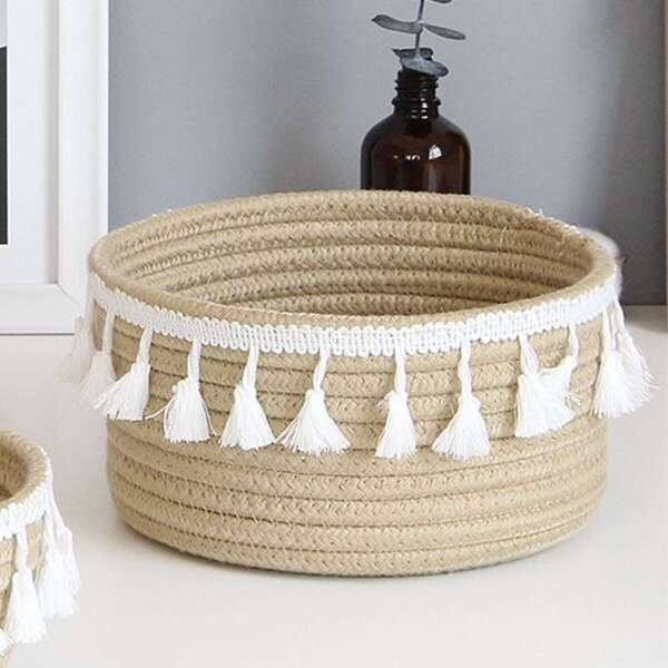 

Tassel Trim Storage Basket, Beige