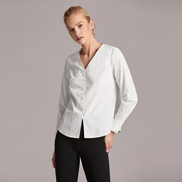 

Premium Button Front Solid Blouse, White