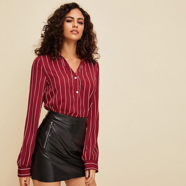 

Button Half Placket Striped Top