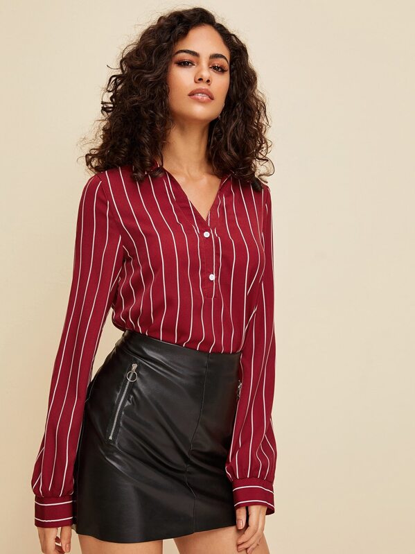 

Button Half Placket Striped Top, Burgundy, Isabela B