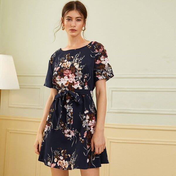

Floral Print Belted Dress