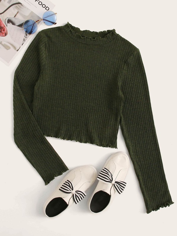 

Lettuce Edge Rib-knit Tee, Army green