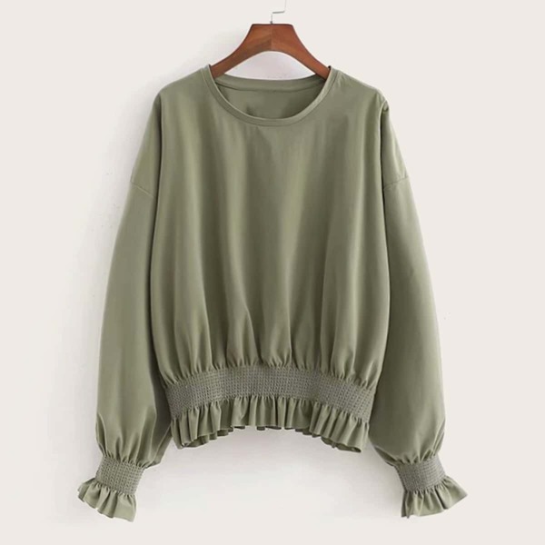 

Drop Shoulder Flounce Sleeve Blouse, Army green