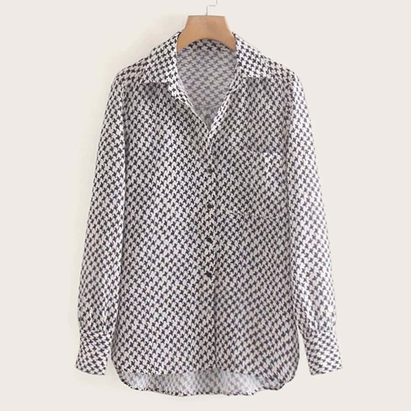 

Houndstooth Print High Low Blouse