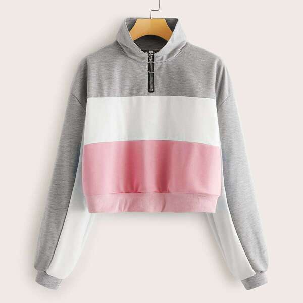 

O-ring Quarter Zip Cut And Sew Sweatshirt, Multicolor