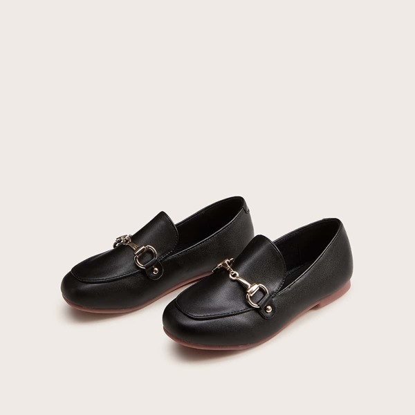 

Toddler Girls Metal Decor Flat Loafers, Black