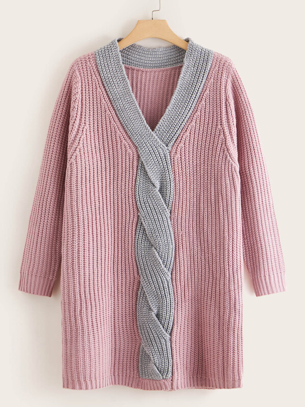 

Plus Ribbed Knit V Neck Sweater Dress, Pink