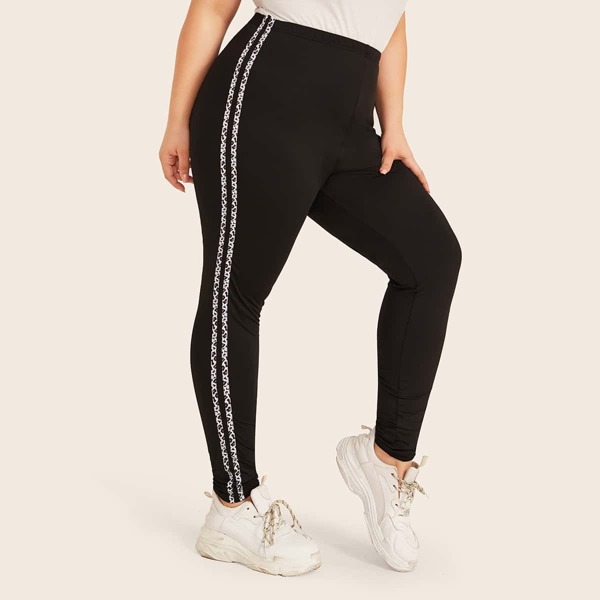 

Plus Leopard Tape Panel Skinny Leggings