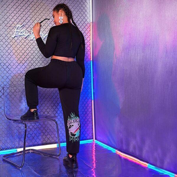

Plus Fire Print Back Joggers, Black