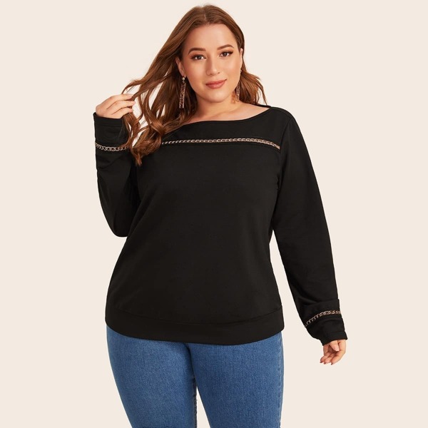 

Plus Chain Panel Long Sleeve Sweatshirt, Black