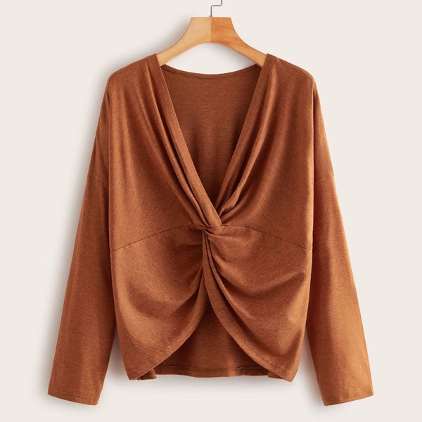 

Twist Front Drop Shoulder Tee, Orange