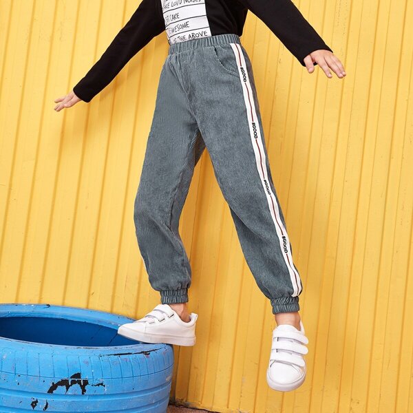 

Boys Letter Tape Side Corduroy Pants, Grey