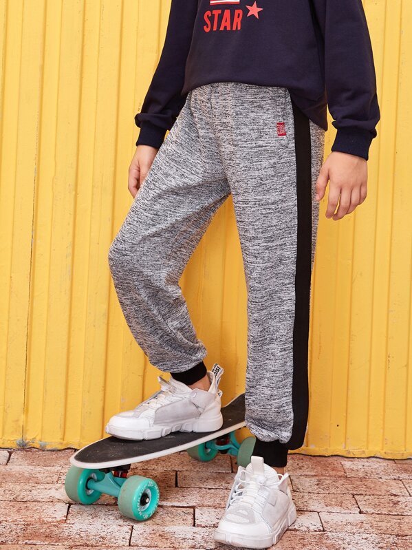 

Boys Patch Detail Striped Side Marled Pants, Grey, Bogdan