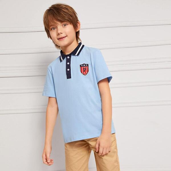 

Boys Patch Detail Polo Shirt, Blue pastel