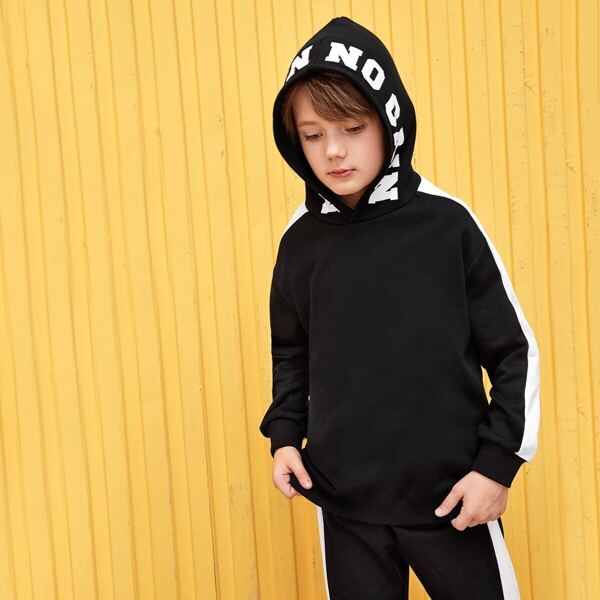 

Boys Contrast Tape Slogan Graphic Hoodie, Black