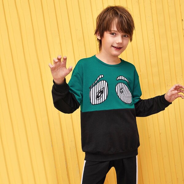 

Boys Patched Detail Two Tone Pullover, Multicolor