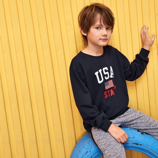 

Boys Letter and American Flag Print Pullover, Navy