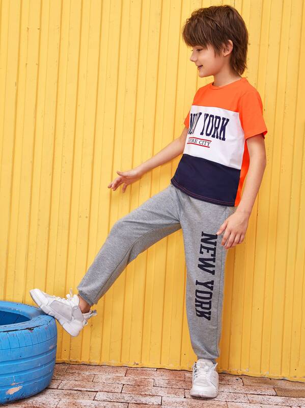 

Boys Slogan Graphic Colorblock Tee & Pants Set, Multicolor, Bogdan