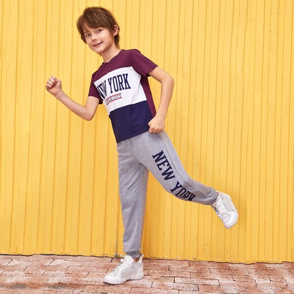 

Boys Slogan Graphic Colorblock Tee & Pants Set, Multicolor