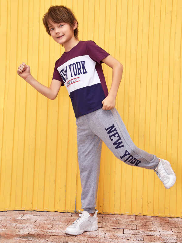 

Boys Slogan Graphic Colorblock Tee & Pants Set, Multicolor, Bogdan