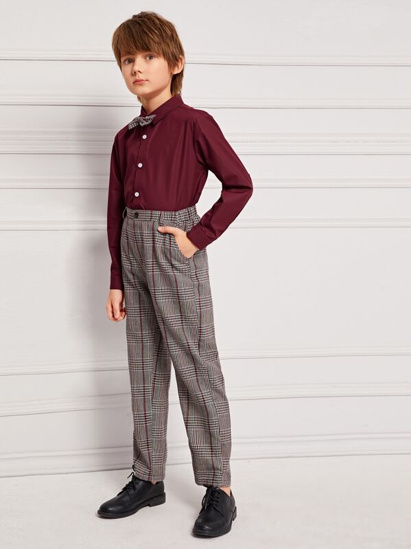 

Boys Bow Embellished Shirt & Plaid Pants Set, Multicolor, Bogdan