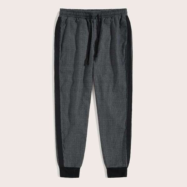 

Men Tape Side Plaid Pants, Black