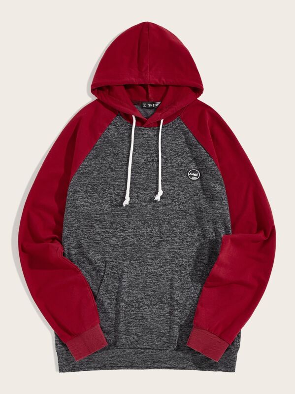 

Men Patched Detail Two Tone Raglan Sleeve Hoodie, Multicolor