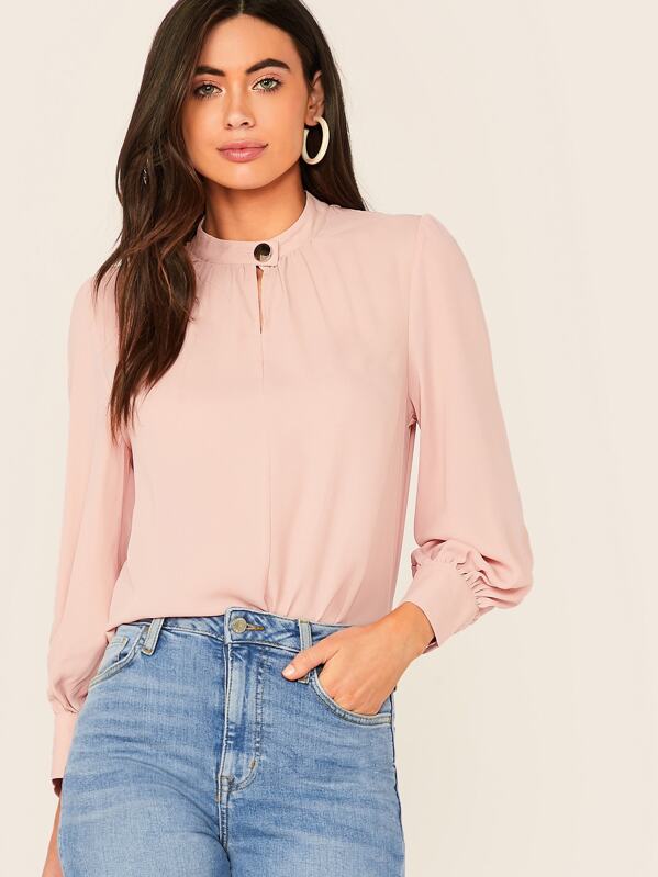 

Buttoned Neck Puff Sleeve Top, Pink, Kelli S.